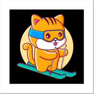 Cute Kawaii Cat Ski Posters and Art